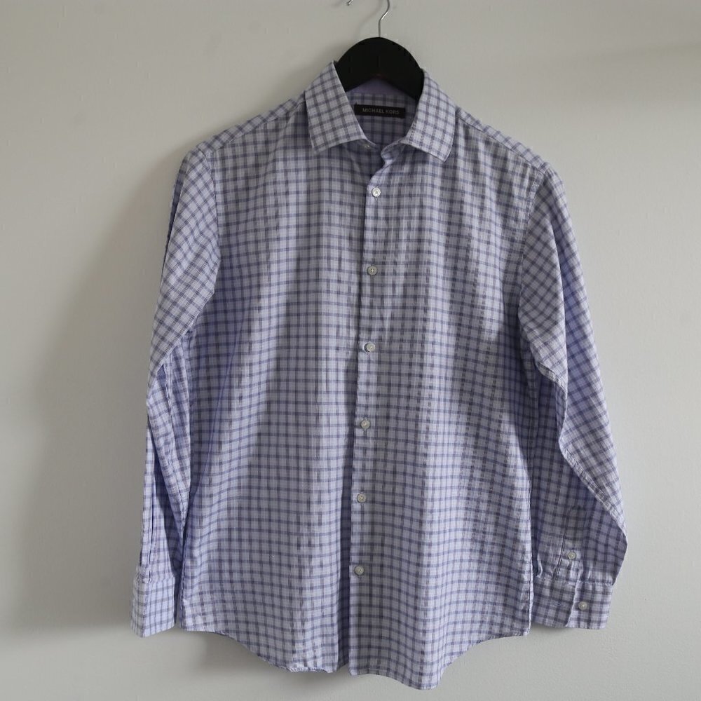 MICHAEL KORS Tattersall Button Down Men's Dress Shirt Long Sleeve